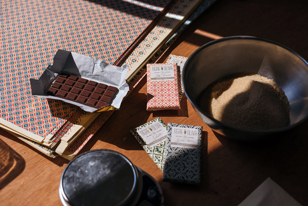Tigre y Oliva’s chocolates are wrapped in carta varese paper, which comes from chocolatier Simone Mastrota's hometown in Italy