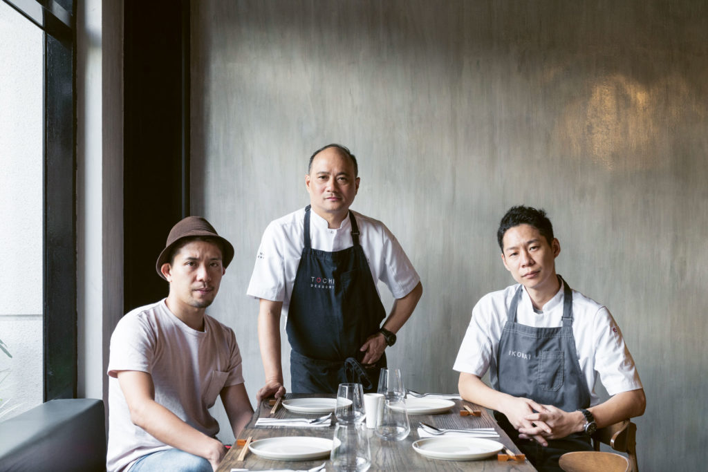 Taro Hori, James Antolin and chef Hideki Saeki of Japanese restaurant Ikomai