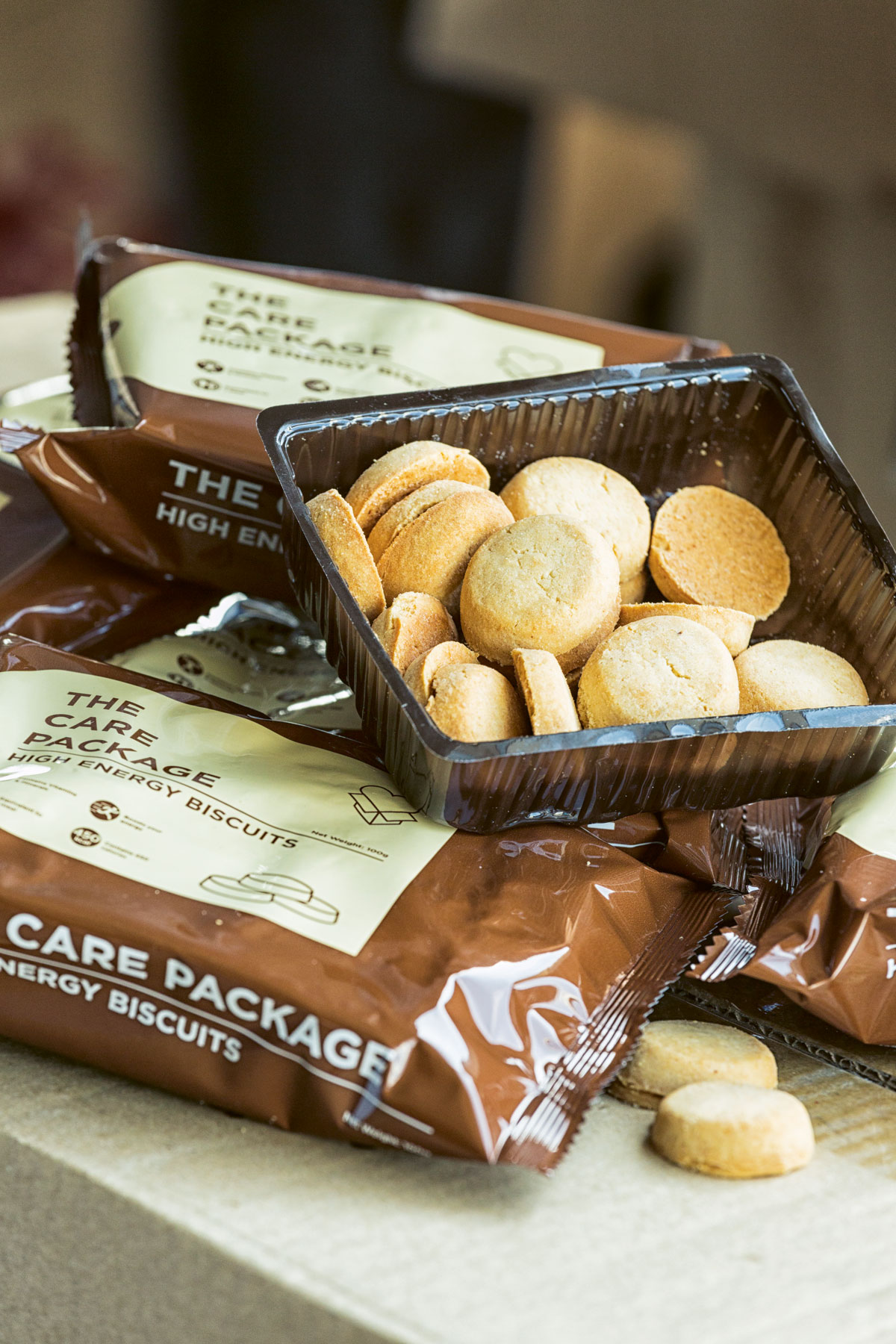 A pack of biscuits promises not just immediate nourishment but also relief from calamity