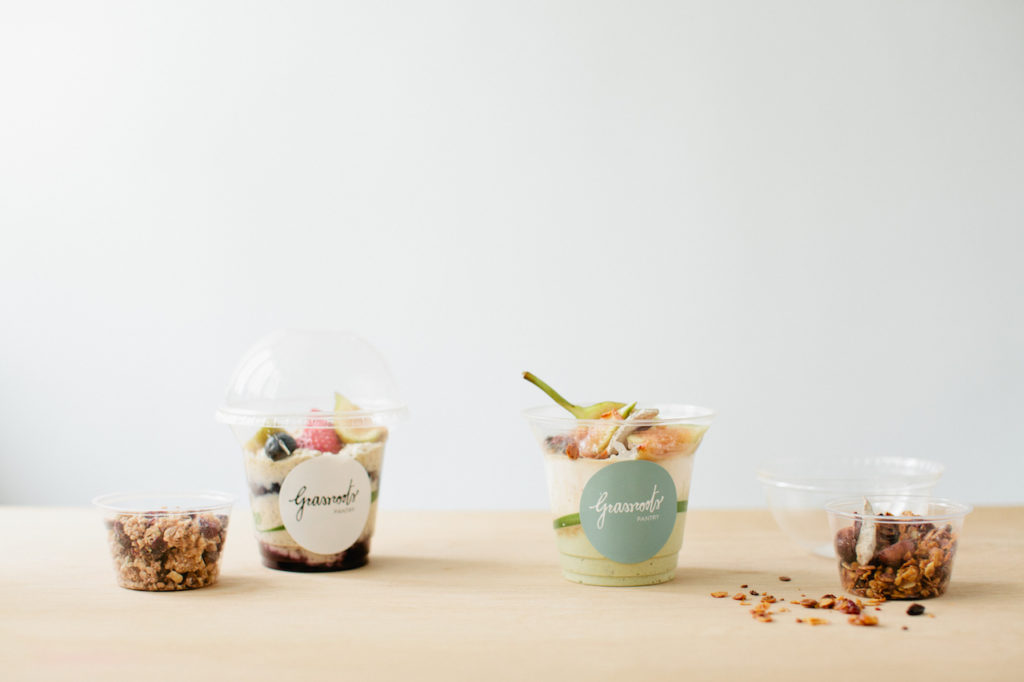 Grassroots Pantry's meat-free and healthy snacks include yogurt and chia seed pudding pots