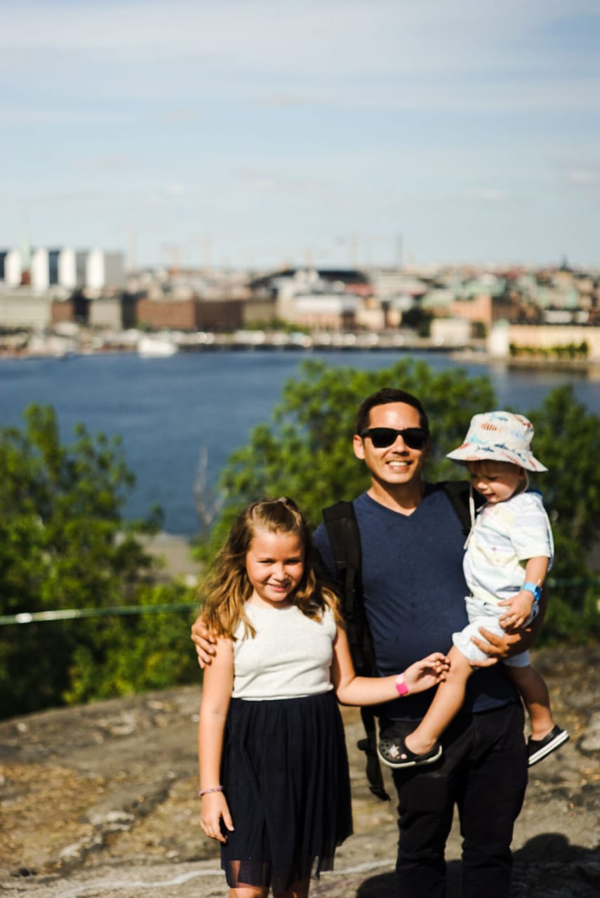 Josh Boutwood with Malaya and Phoenix on family vacation in Nilla’s native Sweden