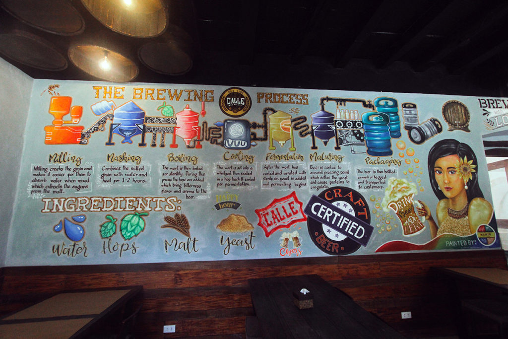 This mural in the Calle Brewery dining room takes you through the process of making craft beer