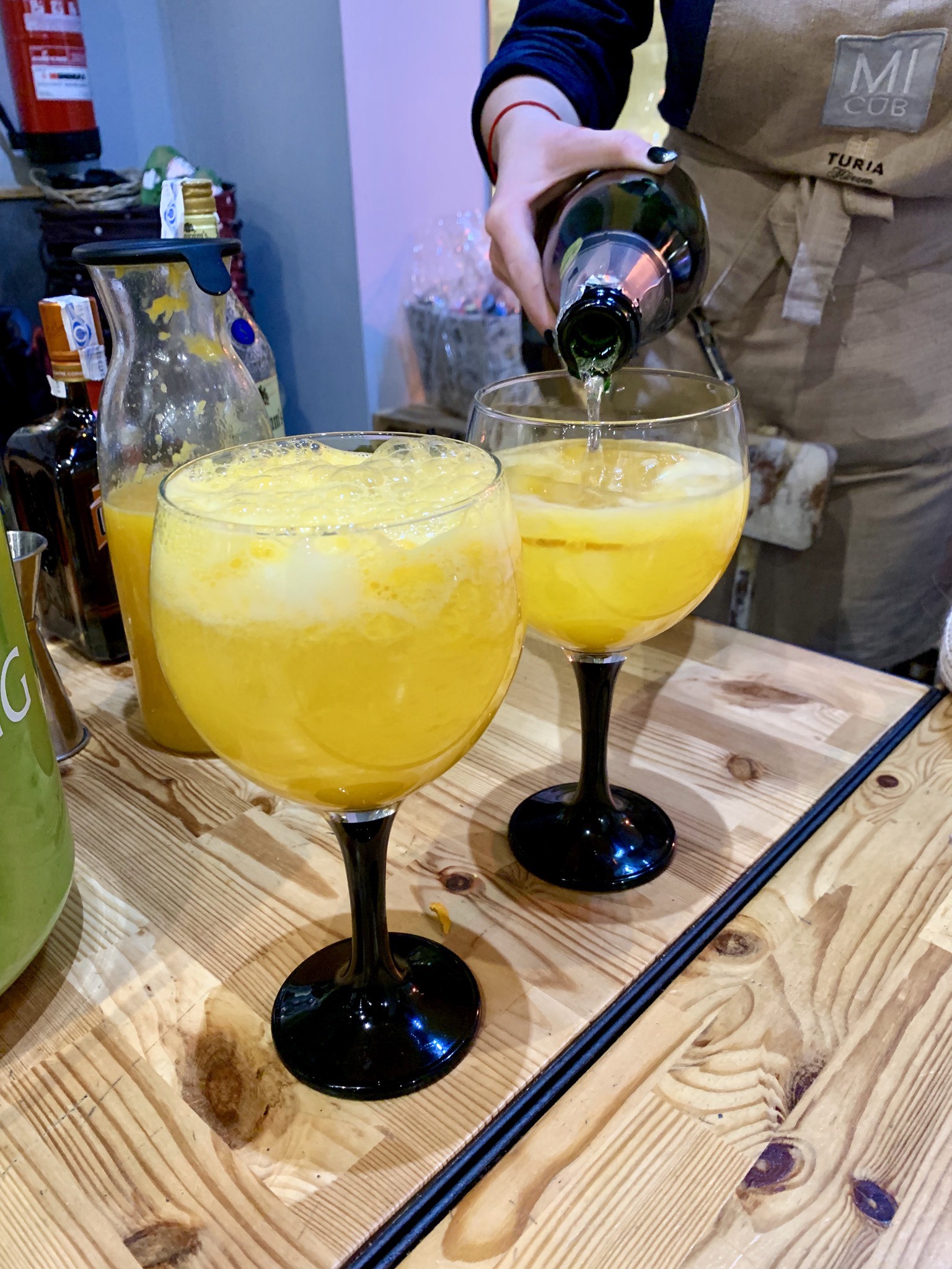 Agua de Valencia is an alcoholic drink made with orange juice, cava, and other liquors