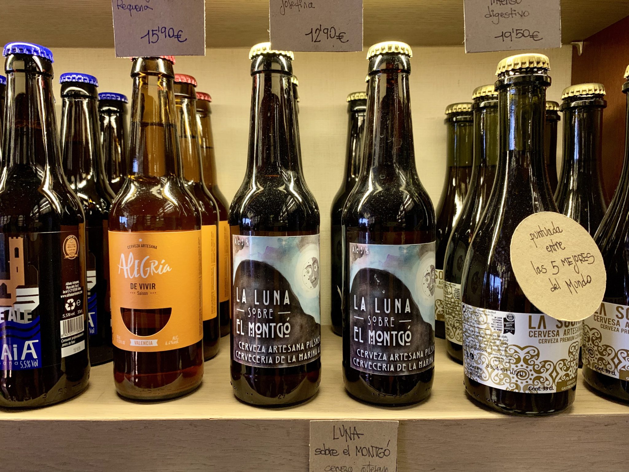 Local craft beers are also steadily making a mark in the city. Pictured here are bottles found in the store Original CV, which carries authentic Valencian products