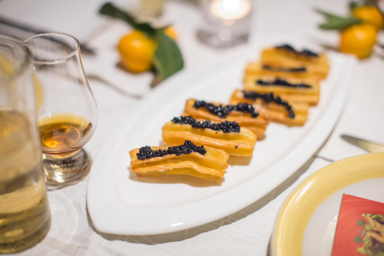 Chef Tadeo's choice of best food pairing with the Sevillana is the churros and caviar with sour cream and dill