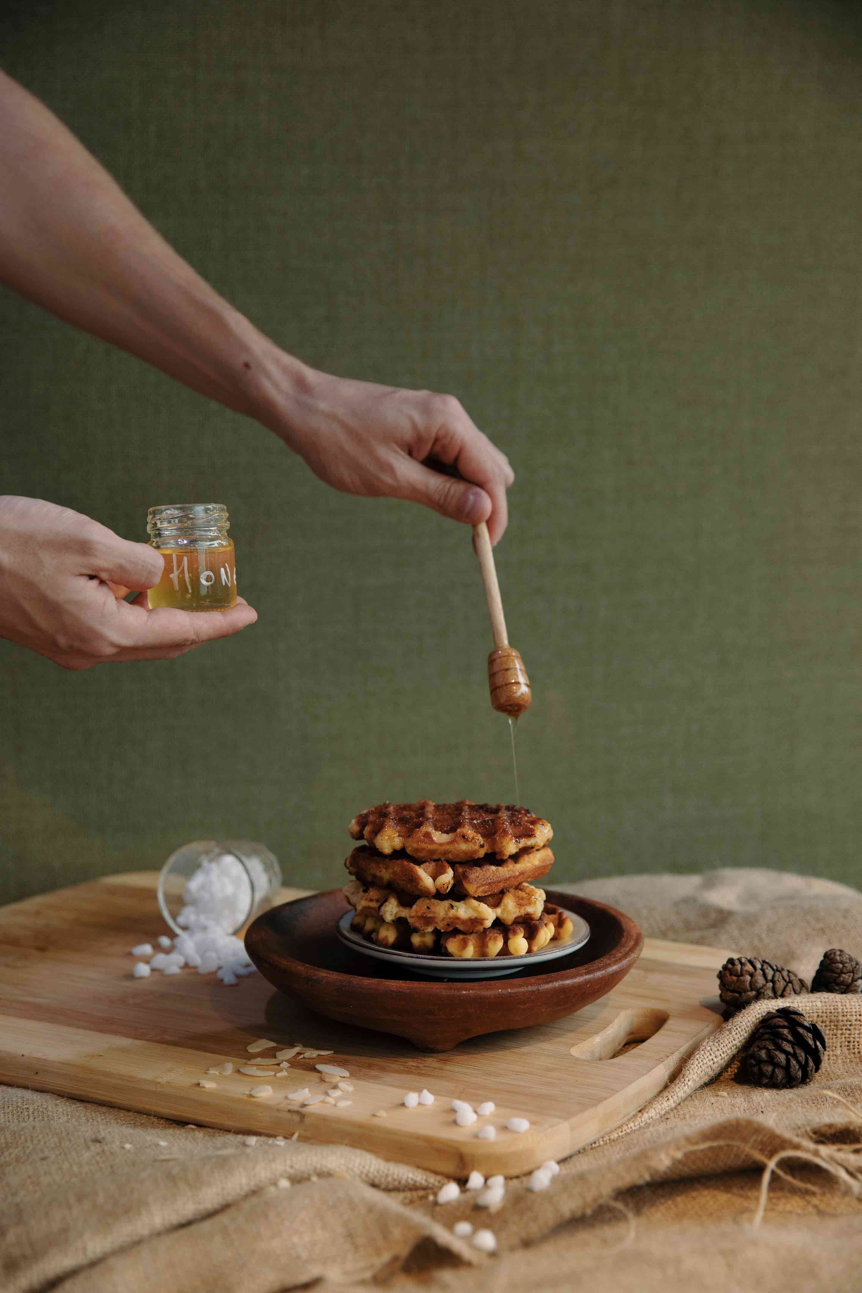 Honey, milk, and eggs are among Monsieur Waffles' locally-sourced ingredients