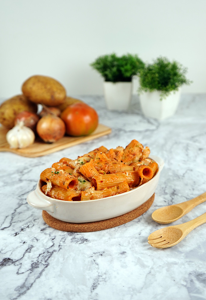 Tokyo Milk Cheese Factory's baked three cheese and tomato pasta