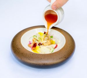 One of the dishes at fine dining establishment Mozaic Restaurant in Bali