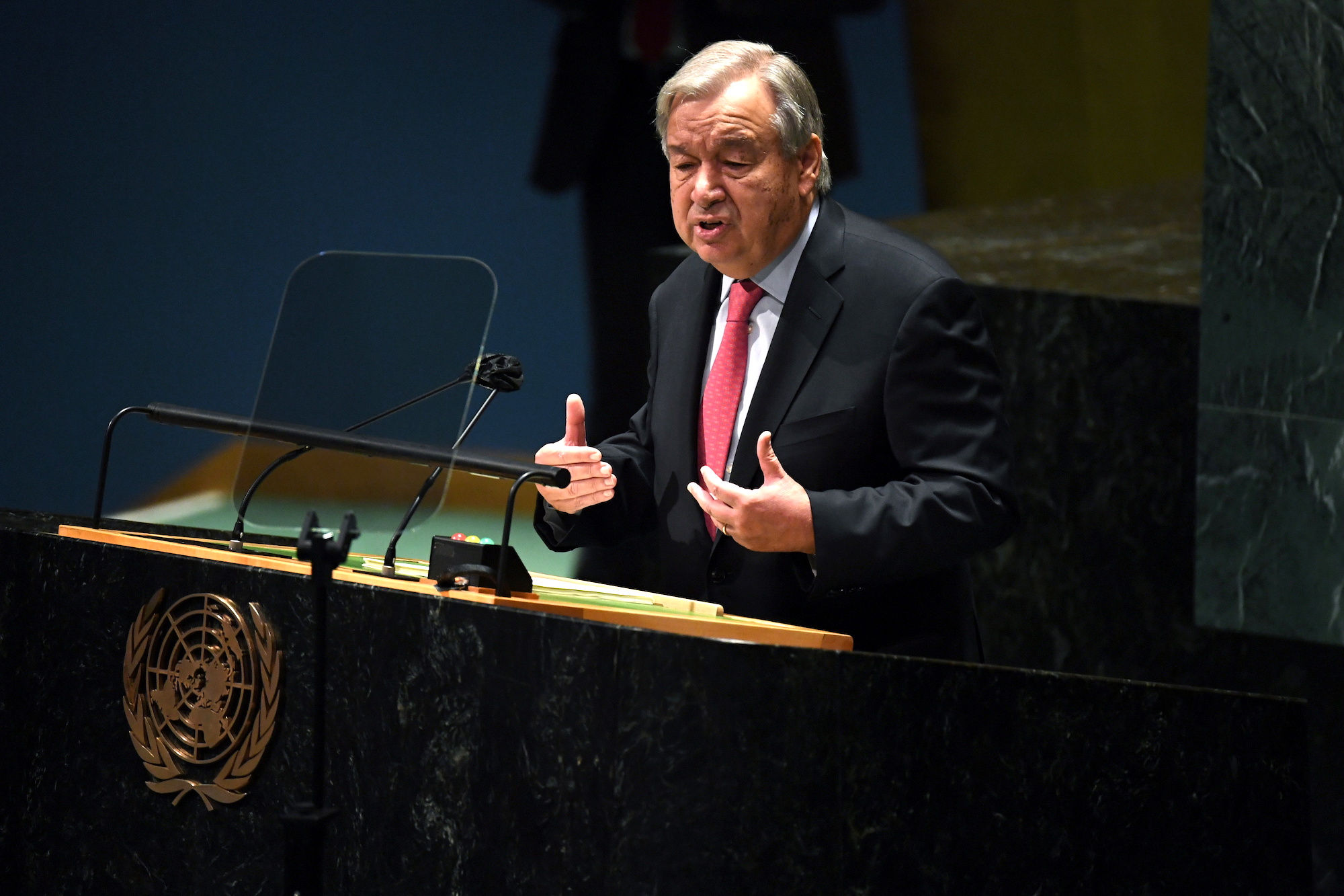 United Nations Secretary General Antonio Guterres speaks during the 76th Session of the General Assembly at UN Headquarters in New York