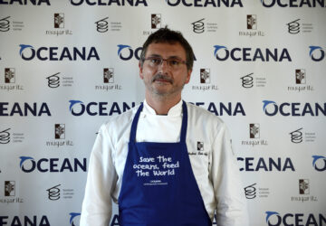 Chef Andoni Aduriz poses during the presentation on the campaign "Save the Ocean Feed the World" at the Basque Culinary Centre in San Sebastian