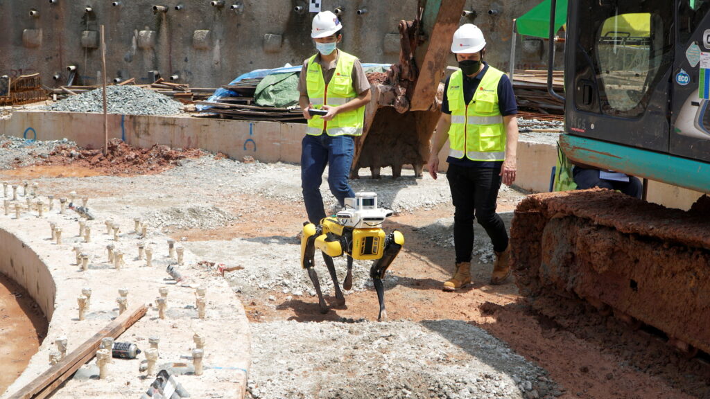 Robot dog, made by Hyundai-owned Boston Dynamics, is used by the Gammon Construction Ltd to run autonomous survey of their worksite, on Sentosa Island, Singapore
