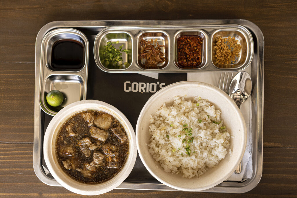 Their version of pares is awash in a little luxury, using wagyu and serving a tray of accompaniments such as chili garlic sauce, spring onions, and crispy garlic