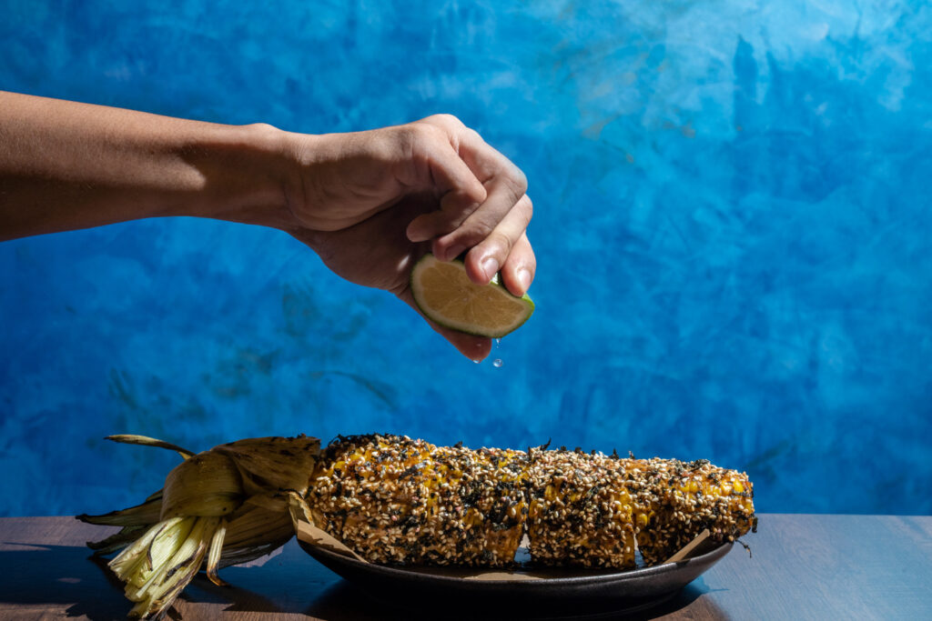 Elote: Grilled corn, chipotle mayo, and furikake