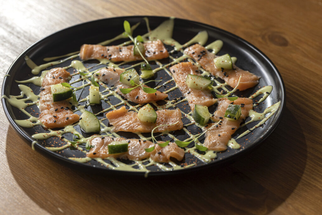 Japonesa's Sake Tiraditos: Norwegian salmon, cucumber-green garlic