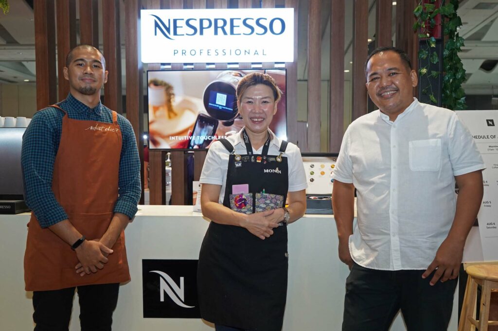 The Nespresso Barista Challenge jury, composed of (L-R) Nespresso Philippines’ Coffee Ambassador JR Abril, Monin Coffee Innovation Manager for Southeast Asia Fiona Tan and Anton Diaz of Our Awesome Planet