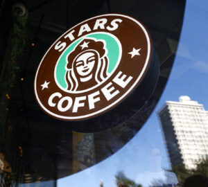 The logo is seen at the launching of the new coffee shop "Stars Coffee", which opens following Starbucks Corp company's exit from the Russian market, in Moscow, Russia