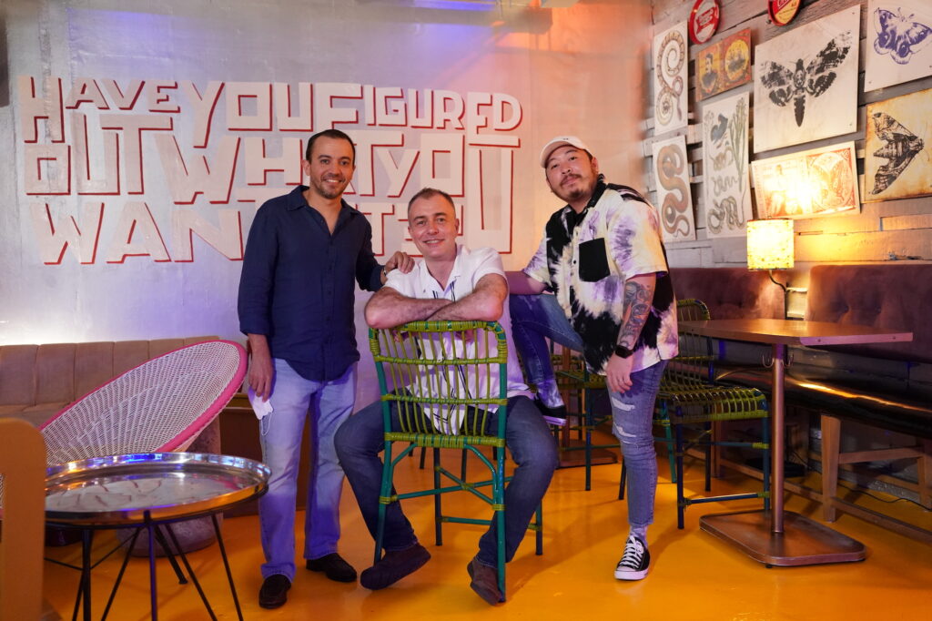 Dark Wing, Inc. founder and president Ian Paradies, head of operations and culinary development Luis de Terry, and bar head Jeric "Esse" Magisno inside the new Polilya space