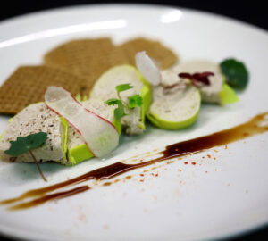 A dish of 'Faux-gras', a vegan alternative to foie gras cooked by Fabien Borgel