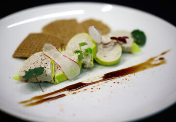 A dish of 'Faux-gras', a vegan alternative to foie gras cooked by Fabien Borgel