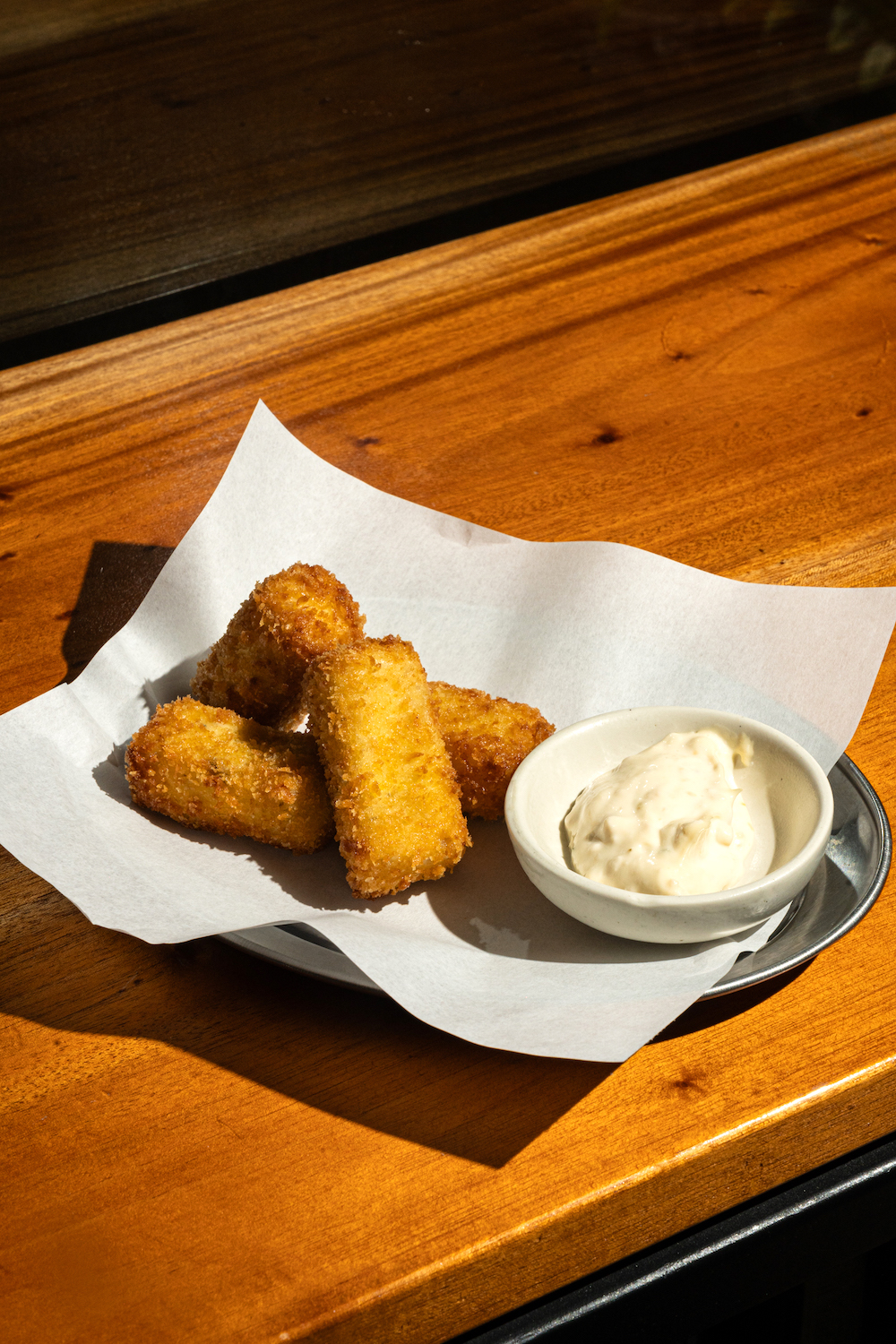 Smoked fish croquettes, salted egg dip