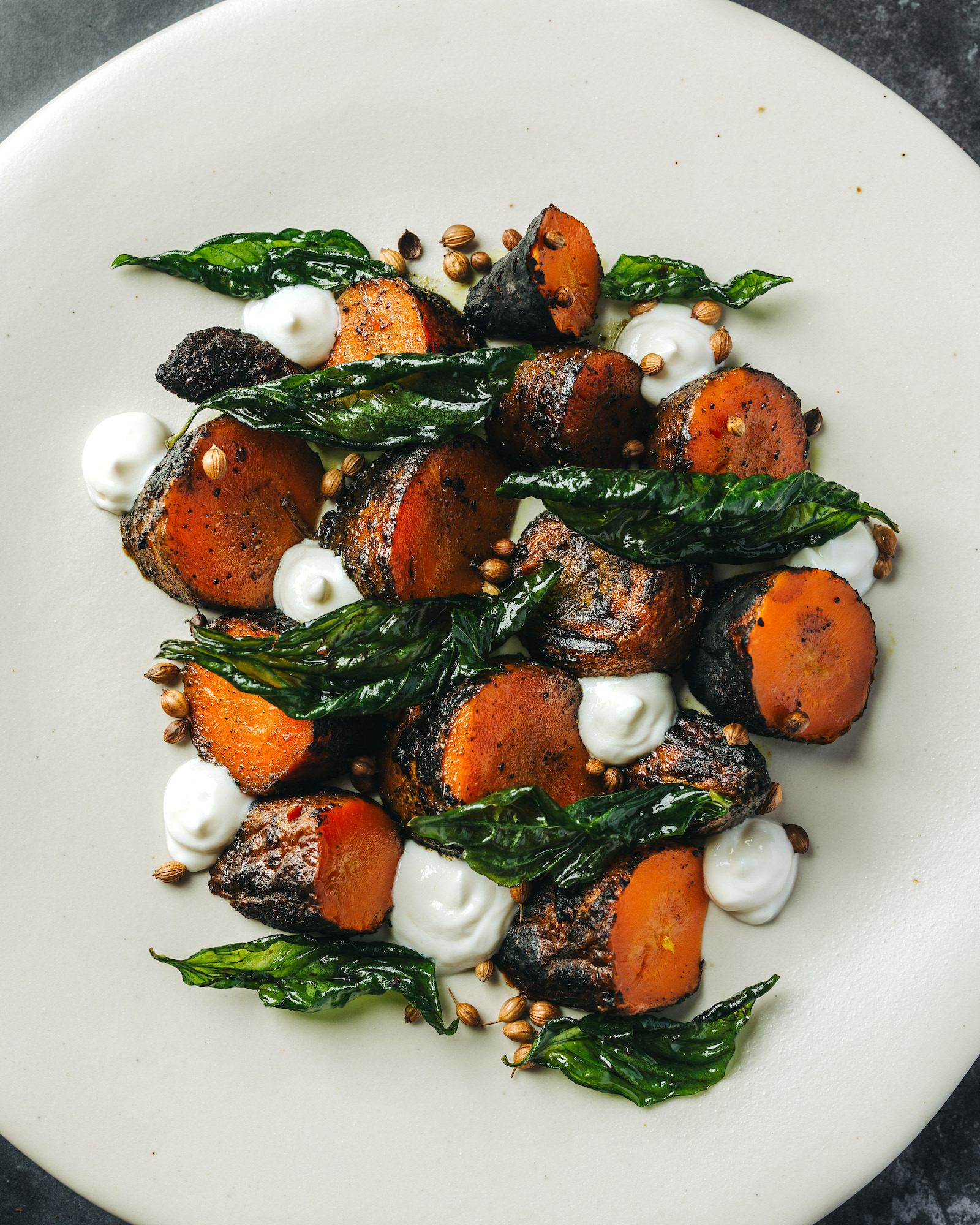 Alegria lunch: Burnt carrots (curry butter, whipped ricotta, toasted coriander seeds, basil)