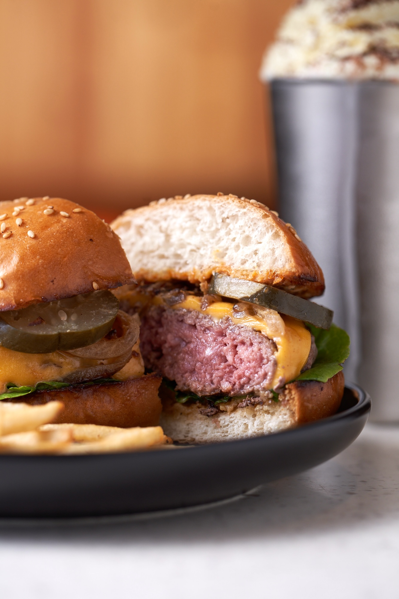 The Elephant Grounds Cheeseburger uses a ratio of 70 percent top sirloin and 30 percent beef short plate