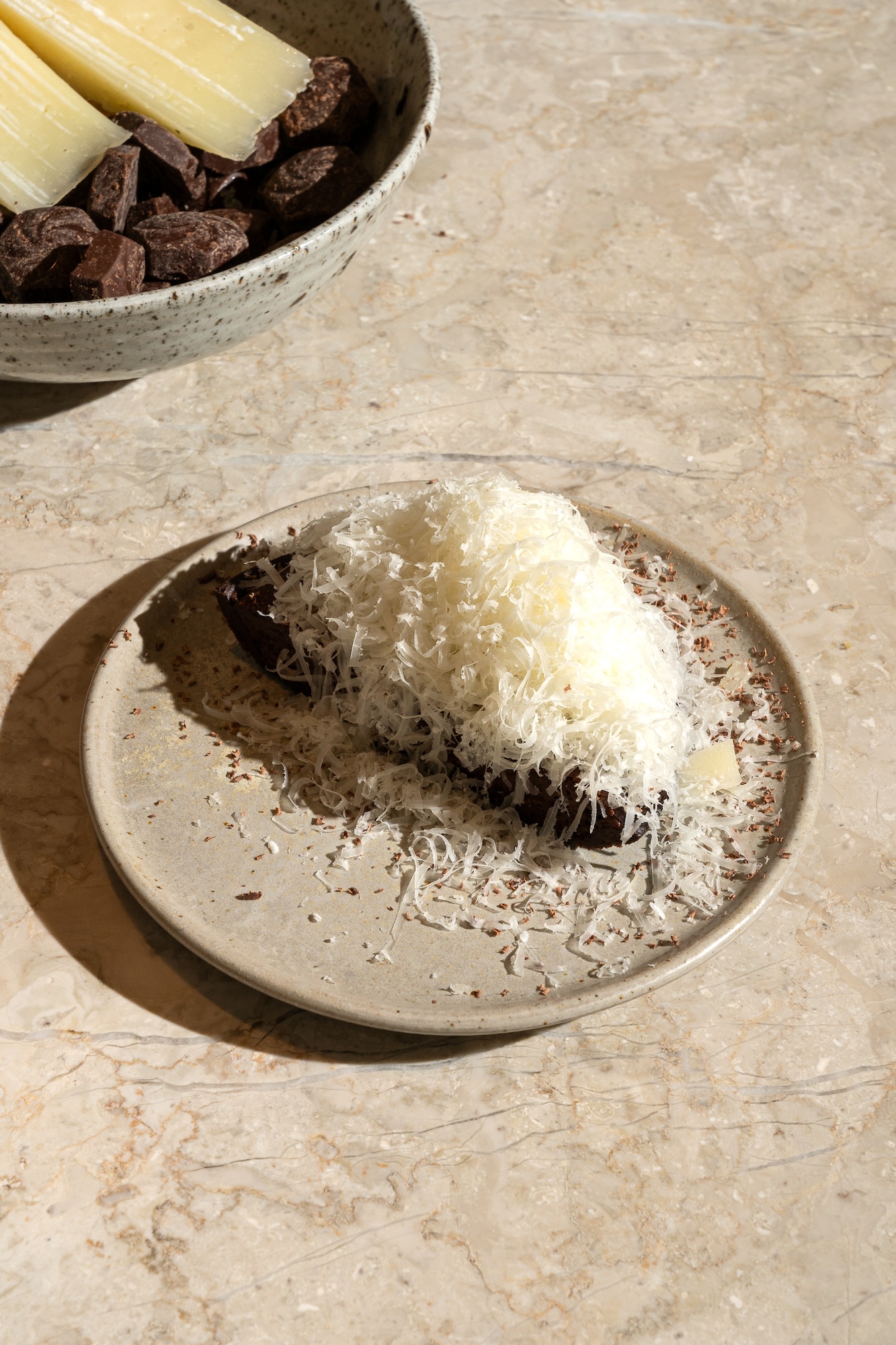 The choco tart is made with Davao chocolate and (more than) generously piled on with a mountain of Manchego cheese to add a little salty contrast to the dessert's sweetness